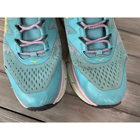 Hoka Clifton 9.5 Womens Trail Running Shoes Teal Lavender Yellow Vibram Sneakers - Picture 3 of 13
